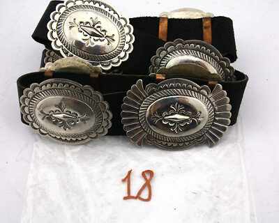 Navajo Concho Belt .925 Silver Hand Stamped Artist J Blackgoat C