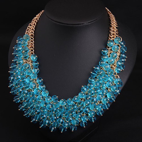 Statement Chunky Crystal Beads Pendant Necklace Fashion Choker Women Collar Bibs - Picture 16 of 23