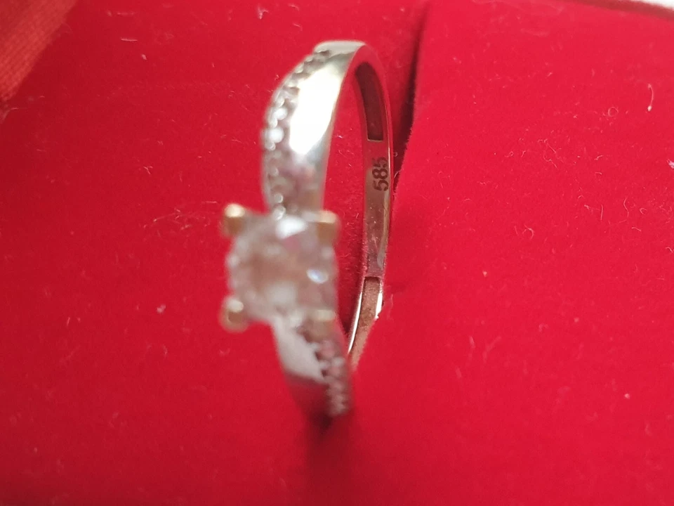 Verlobungsring Weißgold 585 gestempelt mit klarem Stein Gr.53 - Bild 2 von 4