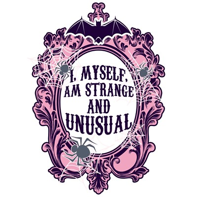 I Am Strange Unusual Sticker 2'' Pink Goth Dark Bats Halloween Spooky Scary