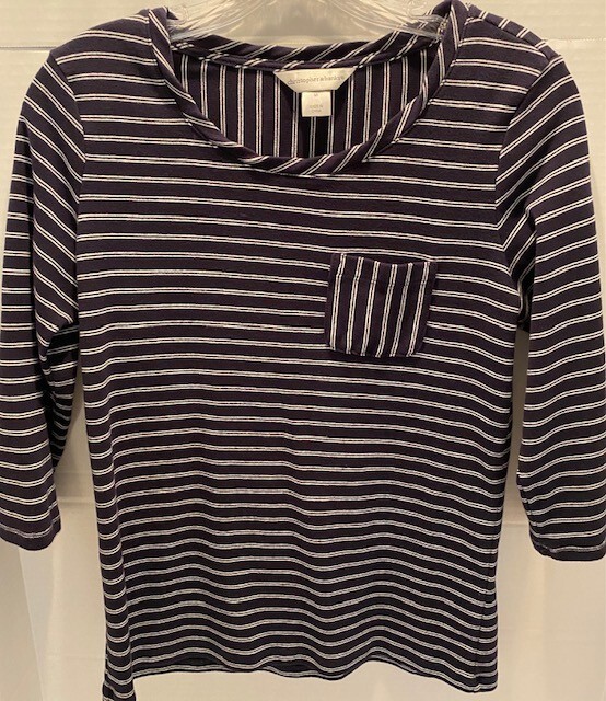 Christopher & Banks Navy Blue/White Striped Size Medium Knit 3/4 Sleeve Top