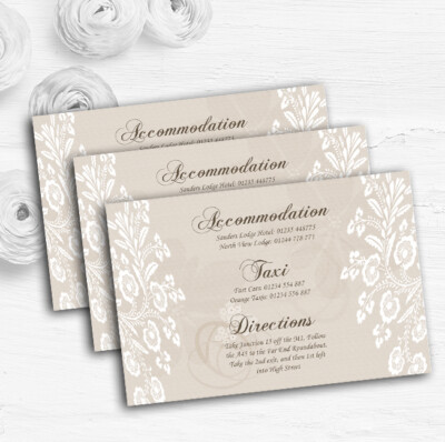Personalisierte Informationskarten Vintage Spitze beige schick Hochzeitsgast