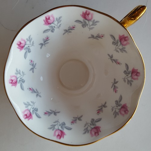 Royal Albert England Avon Teacup & Saucer. Pink Cup & Roses. Gray Stems. Gold - Picture 11 of 15