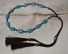 "Rose" Hatband - Turquoise Color Stones  Magenta Pearls - Leather/Horsehair