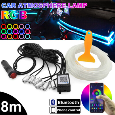 RGB LED Atmosphere Light Strip Car Interior Decor 8M Optic Fiber  Moulding Lamp