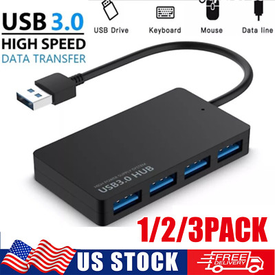 4-Port USB 3.0 Hub Adapter Charger Data Slim Super Speed PC Mac Laptop Desktop