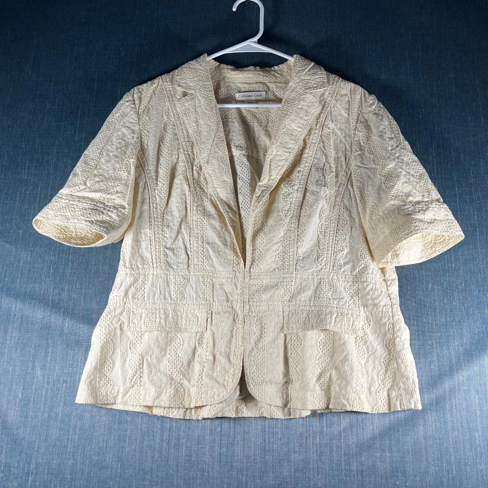 OFF WHITE Giacca Coldwa Creek donna 14 off white occhielli leggera aperta tacca davanti