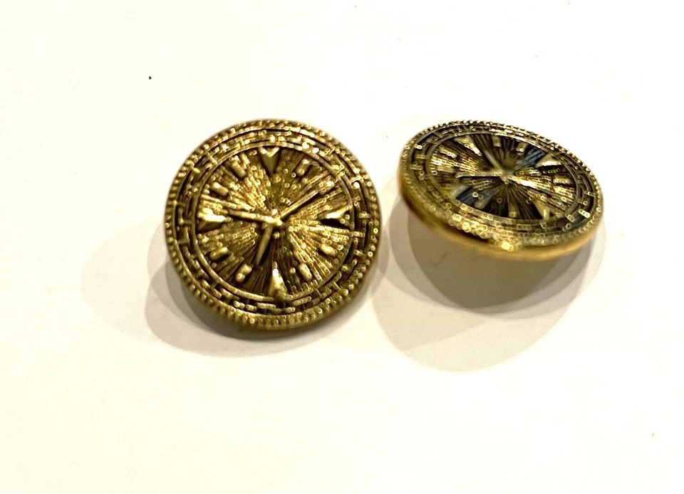 6 X Gold / Black Metal Round Shank Buttons 11mm Clock Time Military - Image 4 of 4