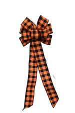 Small 5-6" Hand Made Wired Wreath Bow - Halloween Plaid - Orange Black Check