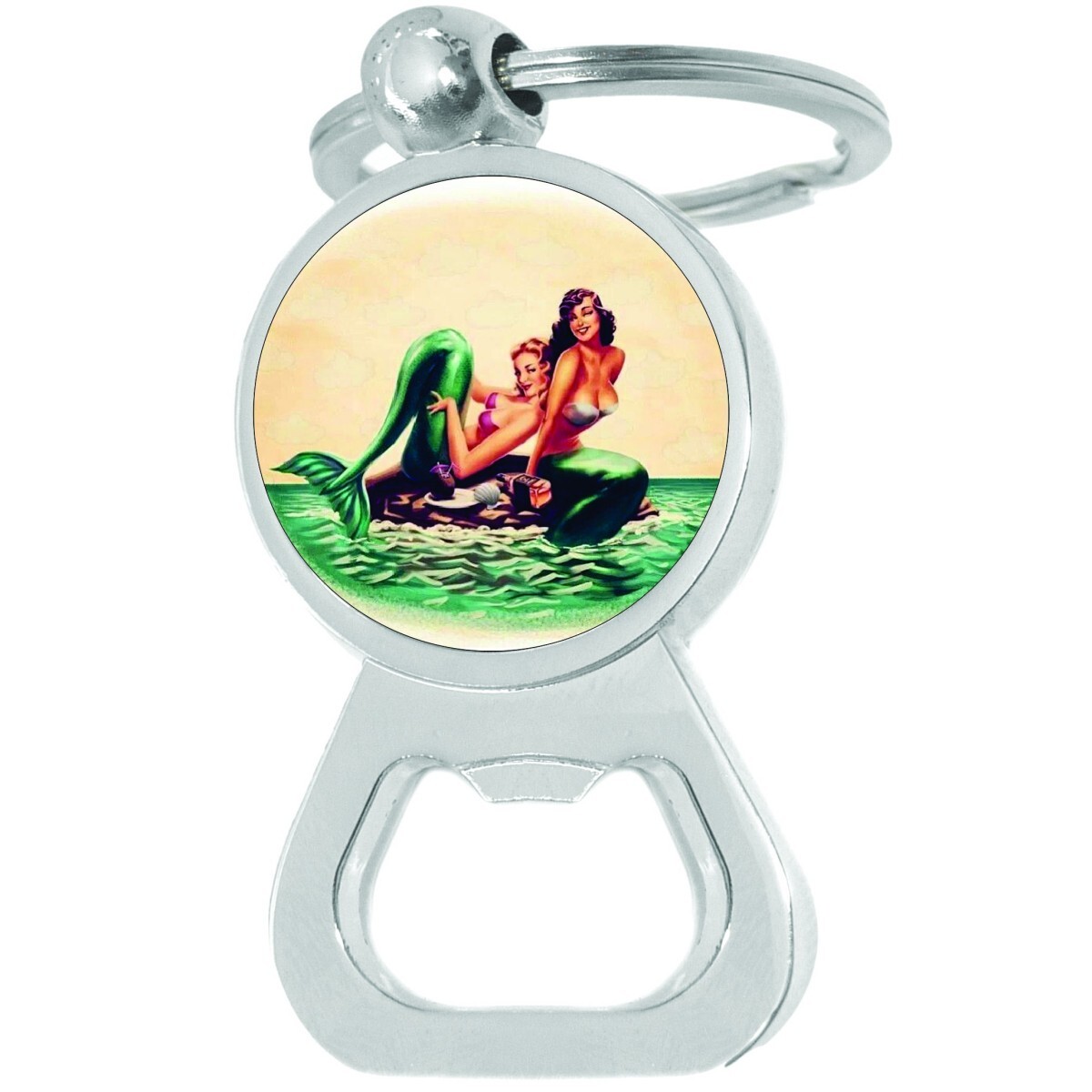 Vintage Mermaids Bottle Opener Keychain - Metal Beer Bar Tool Key Ring