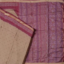 Namaste Vintage Brown Sarees 100% Pure Silk Printed Indian Sari 5YD Craft Fabric