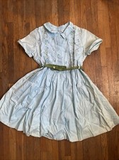 VTG Handmade Girl  s Prairie Dress Frilly Ruffles 1970  s Boho Blue Sz L 8-9 Yrs