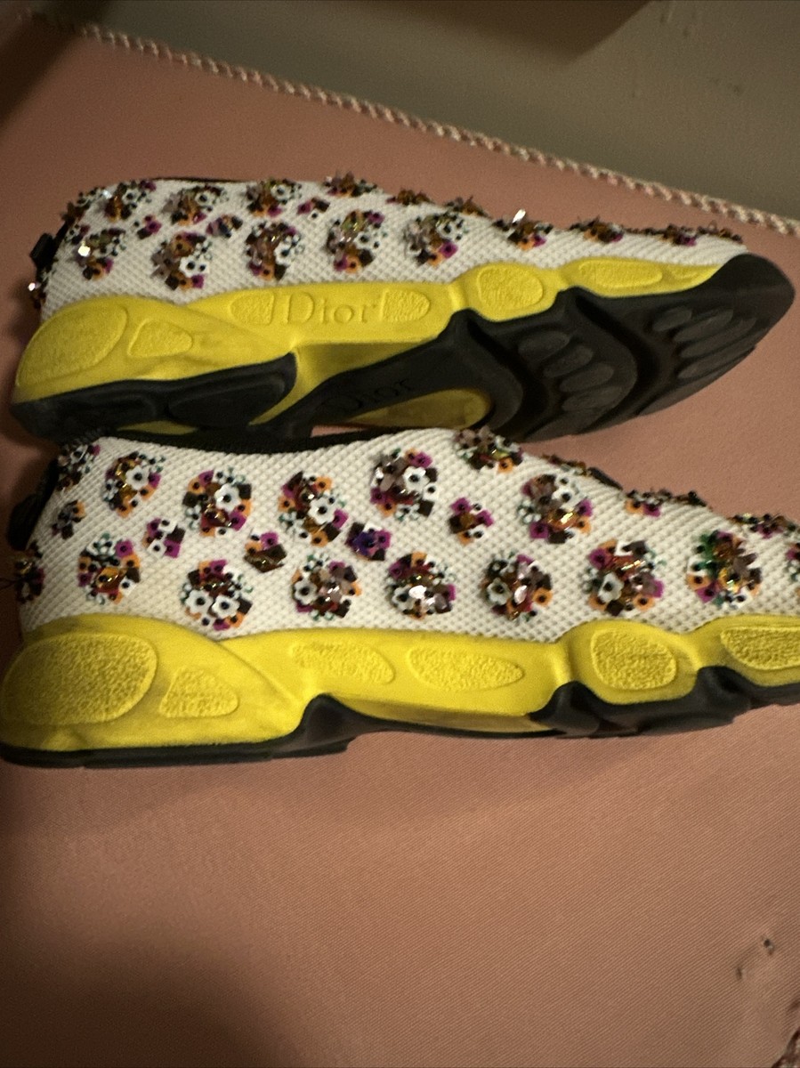 Dior｜ (513J696D0554 180) Dior White Mesh Fusion Flower Sequins Embellished Slip On
