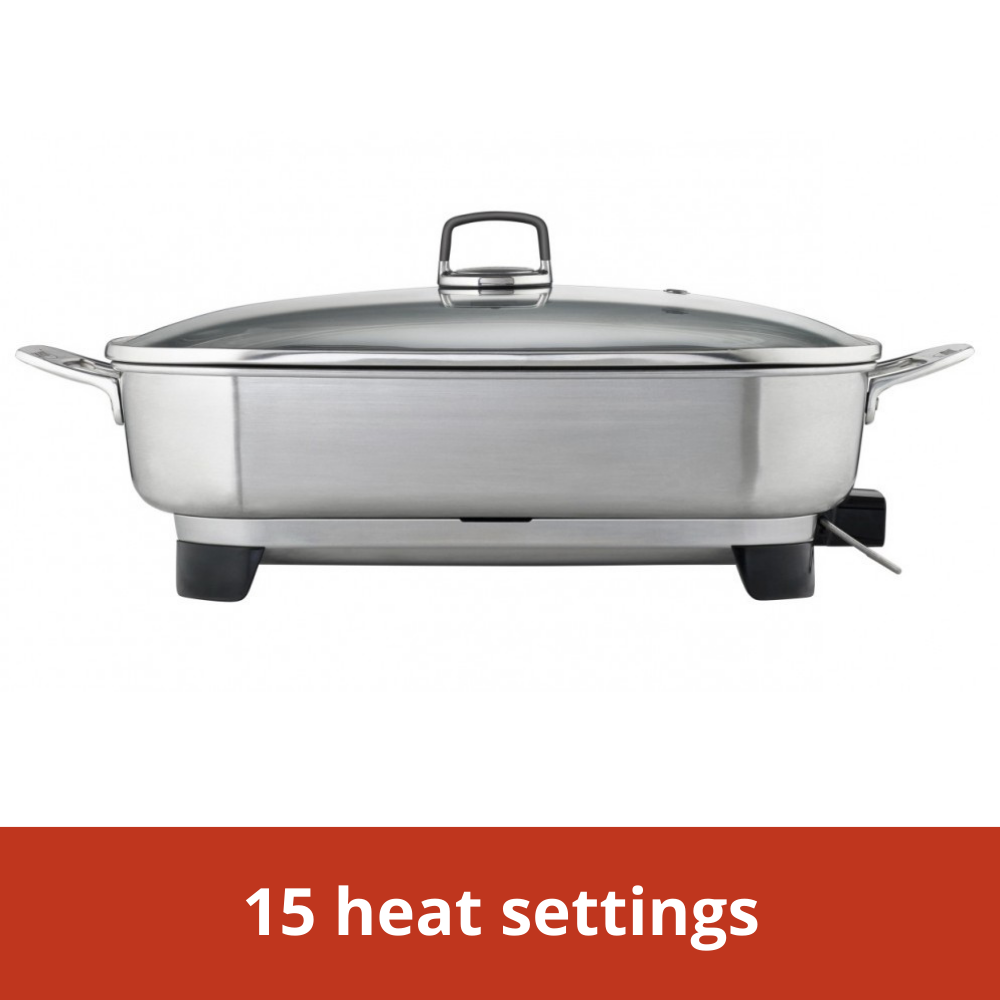 Sunbeam Banquet Frypan Stainless Steel Electric Fry Pan Glass Lid