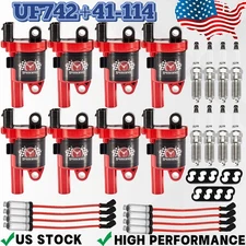 UF742 8 Set Ignition Coil+Spark Plug+Wire Set For Chevy Silverado 1500 GMC Tahoe