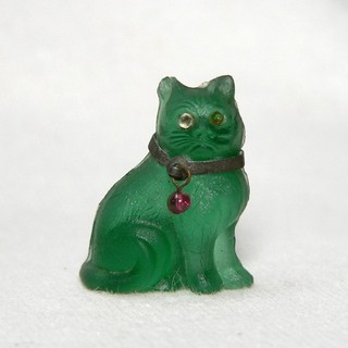 Vintage Czech Glass Cat Figurine w/ Metal Collar Cracker Jack Charm
