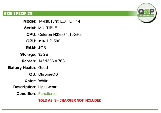 LOTE DE 14: HP 14" ChromeBook - 1.1GHz Celeron 4GB RAM, 32GB Almacenamiento, ChromeOS Foto 2 de 4