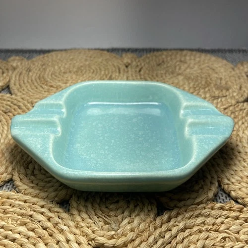 Vintage Shawnee Pottery USA 410  Small Ashtray Teal With White Drip MCM —Read