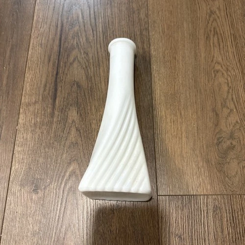 Vintage 1960's Milk Glass Bud Vase Scalloped Rim Diagonal Twisted Ribbed Pattern