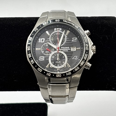 #ad Vintage Pulsar YM92 X198 Men’s Tachymeter Silver Tone Watch 100M Stainless Steel $68.50