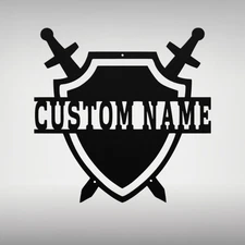 Personalized Medieval Shield Metal Wall Art Decor Personalized Knight Name Sign