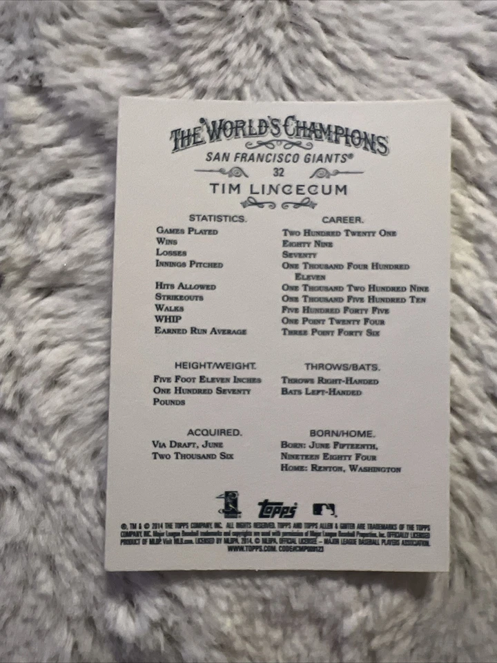 2014 Topps Allen & Ginter's - Tim Lincecum #32 - Image 2 of 3