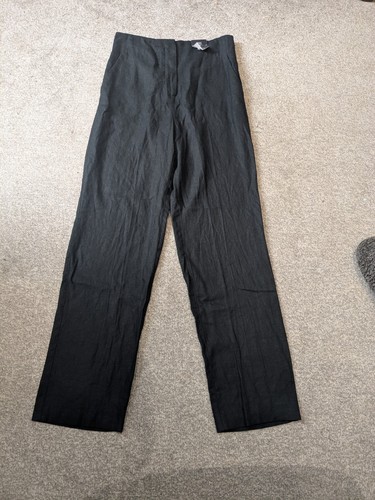 M&S Women's Mid Rise Straight Leg Linen Blend Trousers Zip Front Size 8 ,32 Leg - Picture 2 of 10