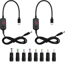 2Pcs 3.9ft USB C to DC 5.5mm x 2.1mm PD Trigger Cable 5V/9V/12V/15V/20V Black 