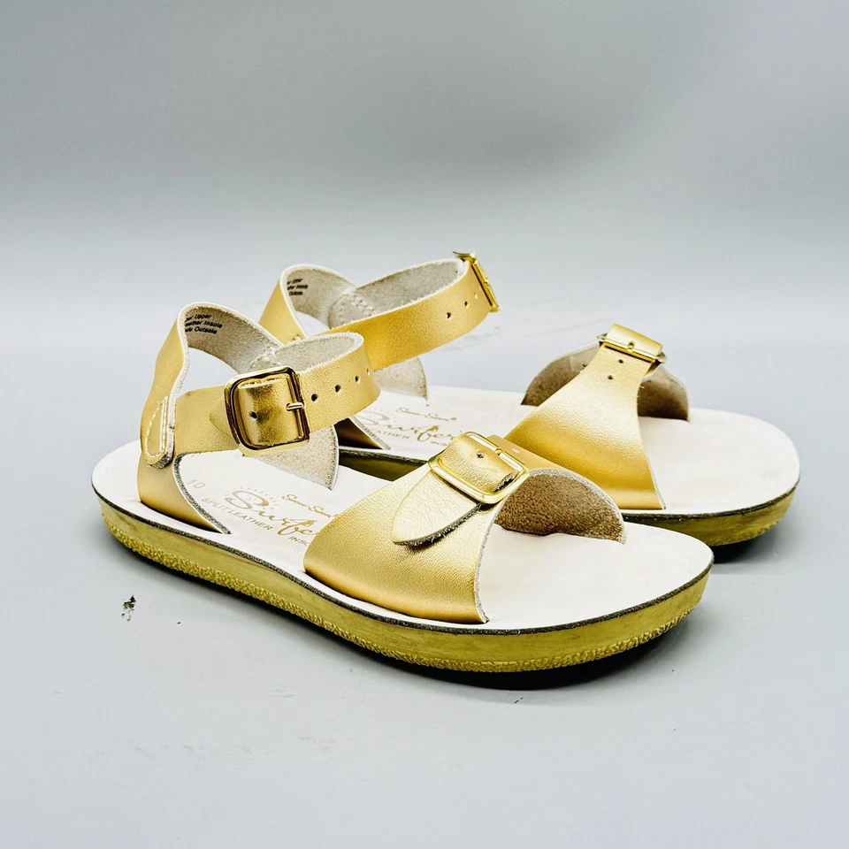 Sandalias Sun San Agua Salada Niños Niñas 10 Cuero Dorado Surfer Hebilla Correa Zapatos Foto 2 de 4