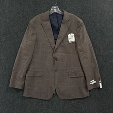 Jos A Bank Blazer Men's 44R Brown Plaid Wool Spandex Tailored Fit Stretch
