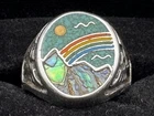 Vintage 925 Sterling Silver Abalone Turquoise Rainbow Inlay Ring Sz 9 9.3g