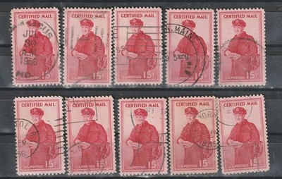 USA Scott  Fa 1 Certified Mail 15 Cent Used lot of 10 (fa1-10-2)