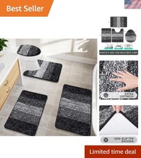 Ultra Absorbent 4-Piece Black Bath Rugs Set - Non-Slip  Plush for Total Comfort