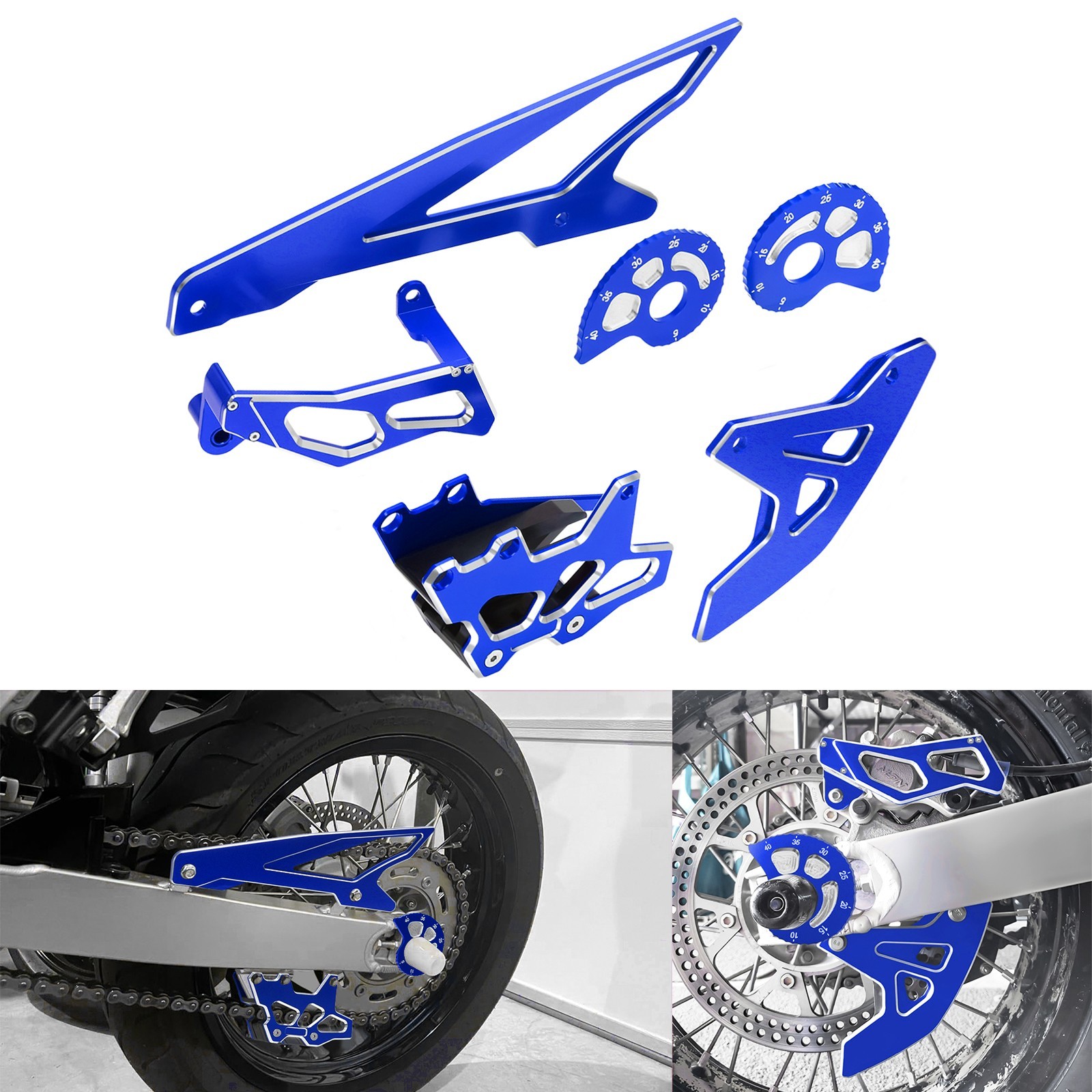 For SUZUKI DRZ400SM 3D Blue Rear Chain Adjuster Guide Disc Brake Caliper Cover