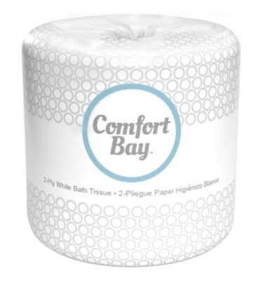 Comfort Bay Bright White 2-Ply Bath Tissue Toilet Paper, Case/96 rolls 500 Sheet