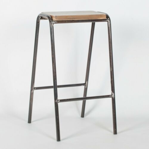 INDUSTRIAL SCIENCE SCHOOL LAB RAW STEEL WOODEN BAR STOOL PUB CAFE - Picture 2 of 7
