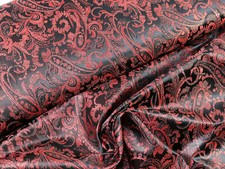 LUREX JACQUARD Stoff Brokat Paisley Kostüme Theater SCHWARZ ROT EUR 17,98/m