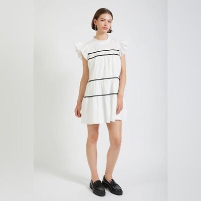 En Saison Aliza Tiered Babydoll Mini Dress in White NWT Women Dress Size Small