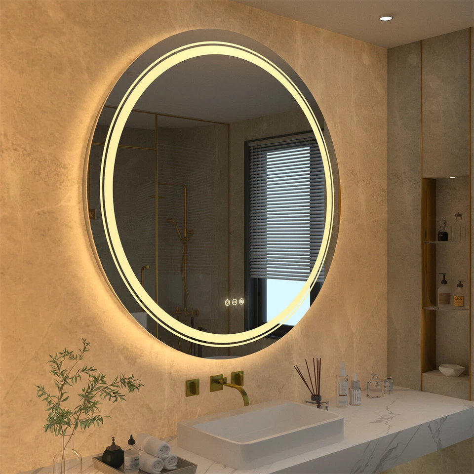 20"-32" Oval/Circle LED Bathroom Mirror Vanity Wall Makeup Mirror Anti-fog Touch - Image 3 of 4