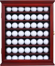 Golf Ball Display Case 49 Pcs Mahogany Pine Wood PGA Clubhouse Wall Rack Holder