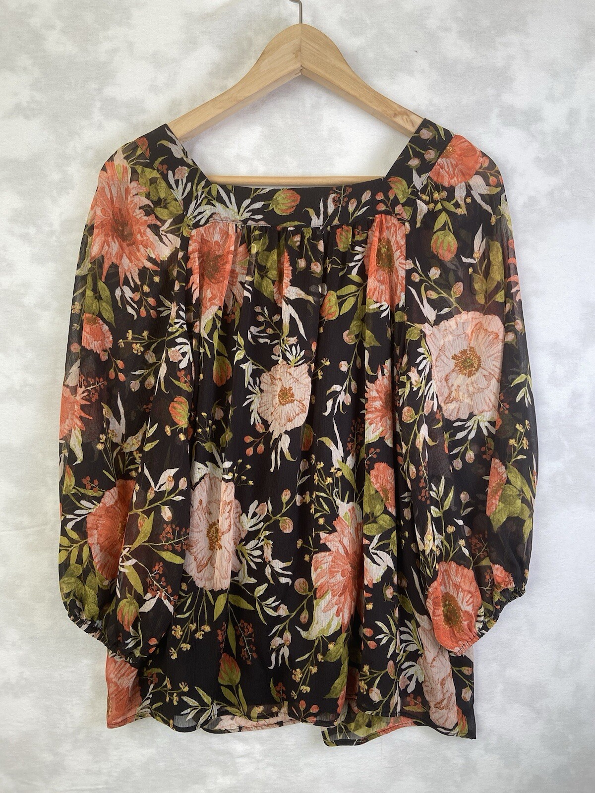 LC Lauren Conrad  Top Size S Blouse Sheer Black Floral Peasant with Camisole