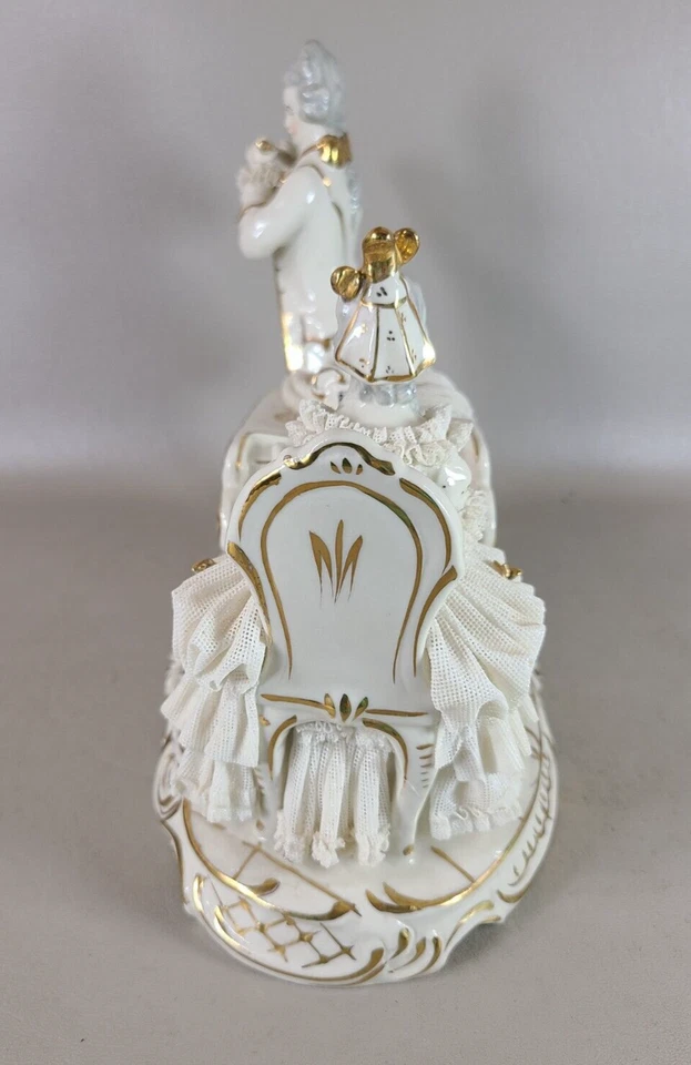 Dresden Franziska Hirsch Porceline Figurine Flute Lord & Piano Lady Gold Gilding - Image 3 of 4