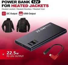 QC3.0 Power Bank - DC 12V Step - Up Cable Included, for 12V Heated Gear