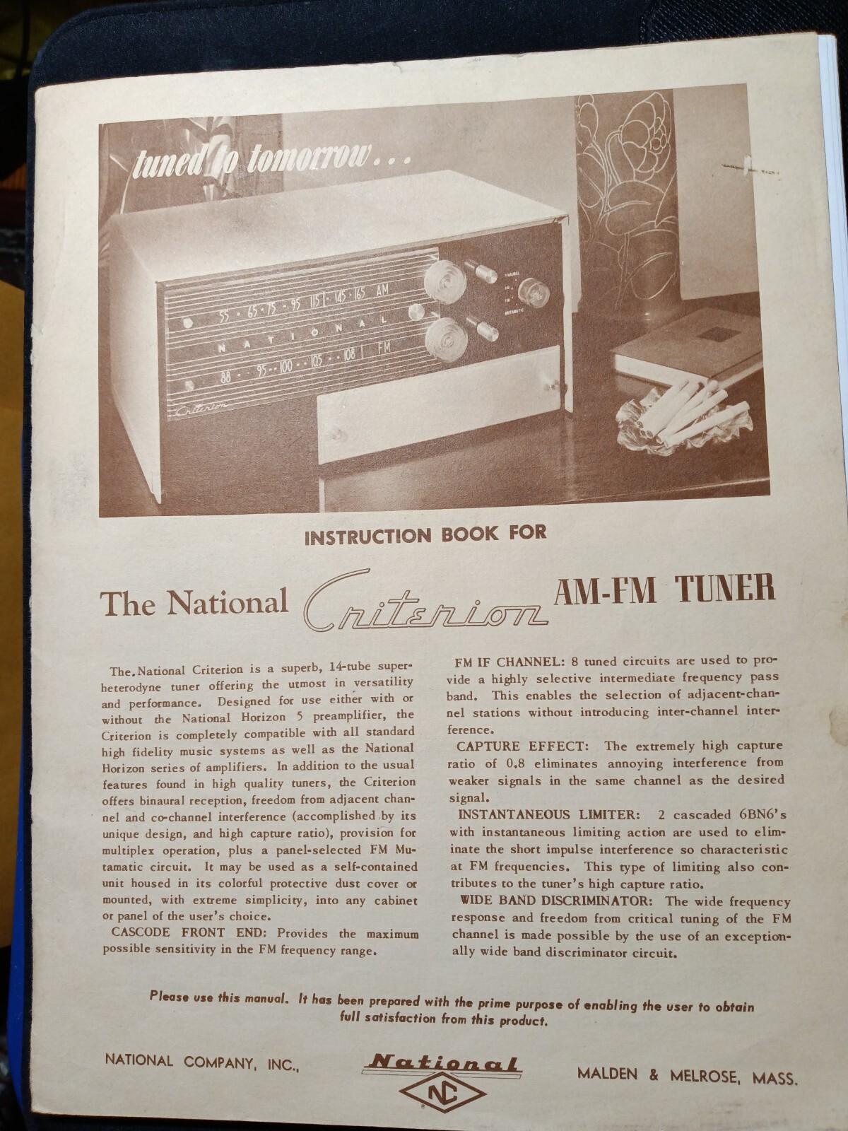 National Criterion AM FM Tuner Service Manual Original