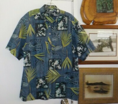 Koa Road Hawaiian Aloha Shirt Island Palm Tree Tiki Floral Beach Surf Men M NICE