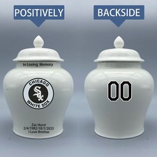 Ceramic Medium Urn for Chicago White Sox Baseball Theme, Custom Text  Number