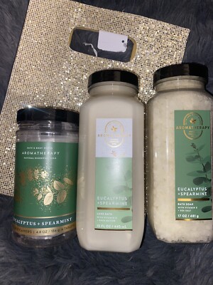 Bath and Body Works Eucalyptus Spearmint Bath soak And Luxe Bath Steamers