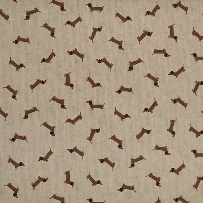 B&B FABRICS, SWAFING Dekostoff, Balingen, bedruckte Leinenoptik, Dackel, Braun / Beige 140cm