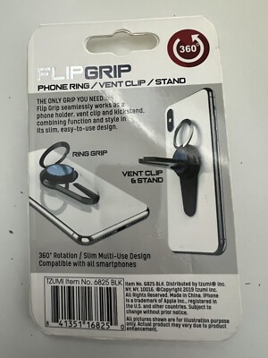 FlipGrip 3-in-1 Phone Ring, Vent Clip Stand Universal Smartphone