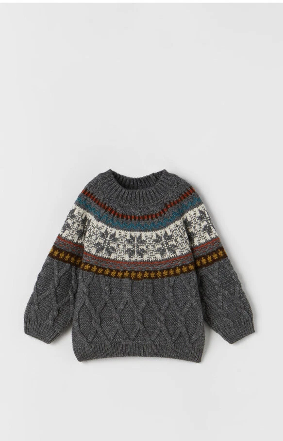 Zara Baby Jacquard Knit Sweater grey size 12-18 months new